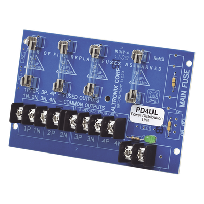 PD4UL - Módulo de Distribución de Energía / 4 Salidas Protegidas / 12-24 Vcc 10 A / 24-28 Vca 12 A / Fusibles 3.5 A