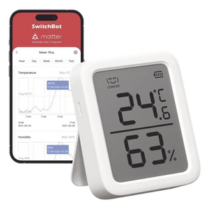 SWITCHBOTMP - Sensor de Temperatura y Humedad / Bluetooth BLE 4.2 / Alcance 120 m (393.7 ft) / Pantalla LCD / Batería 1 Año