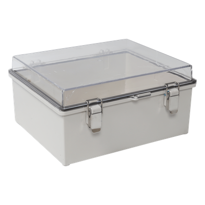 PST-1929-14ET - Gabinete Plástico ABS / IP66 / Puerta Transparente Policarbonato / 190 x 290 x 140 mm / Cierre Broche Inoxidable / Compatible Candado Perno 5 mm