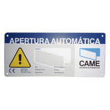 119-R224E - Letrero de Aviso Peligro para puertas automáticas CAME