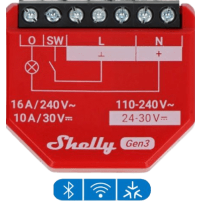 SHELLY1PMGEN3 - Relevador Inteligente / 16A / 3500W / Medición de Consumo / Wi-Fi 2.4 GHz / Bluetooth / -20°C a +40°C (-4°F a 104°F)