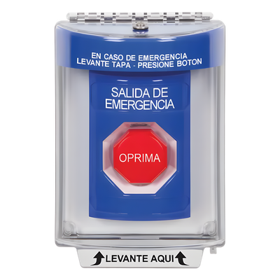 SS2438EX-ES - Botón Multipropósito / Salida de Emergencia / Reset Neumático / Sin Bocina / Texto Español / Tapa Policarbonato / 2 Relevadores Forma C / Interior-Exterior / -40°C a 121°C