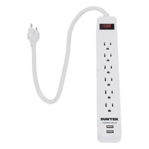 SYS-136204 - Multicontacto / 6 Contactos Aterrizados / 2 Puertos USB / 13 A / 300 Joules / Cable 50 cm (1.64 ft)