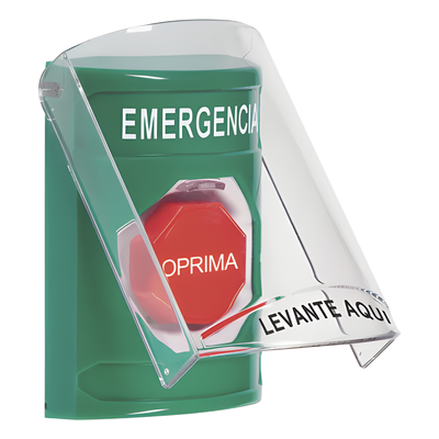 SS21A2EM-ES - Botón de Emergencia de Superficie / Tapa de Policarbonato / Bocina Pre Alarma / 2 Relés C 10 A / Texto en Español / Solo Interior
