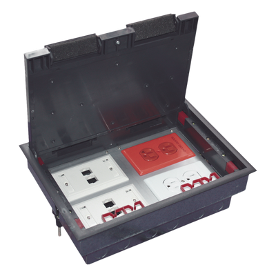 TH-CP-4M - Caja de Piso / 4 Módulos Universales / ABS y Acero Galvanizado / 1.957 kg / 6.42 lb / Negro