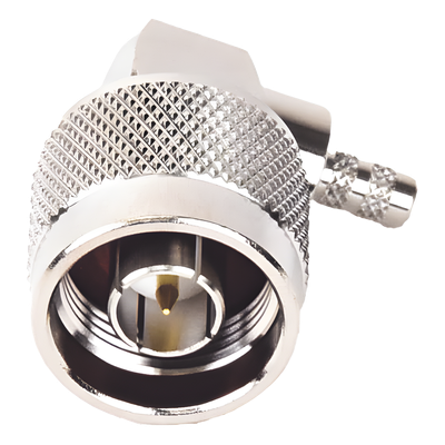RFN-1009-C-03 - Conector Coaxial N Macho / Ángulo Recto / Anillo Plegable / Cables RG-58/U, RG-142/U, LP-195 / Níquel / Oro / Teflón