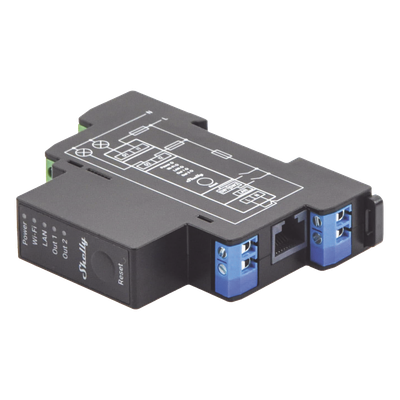 SHELLYPRO2PM - Relevador Inteligente / 2 Canales / 16 A por Canal / Wi-Fi 2.4 GHz / Bluetooth / Ethernet / Medición de Consumo AC / Montaje Riel DIN