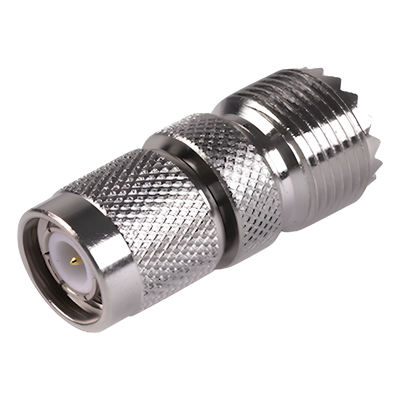 RFT-1235 - Adaptador de Conector RF / TNC Macho a UHF Hembra SO-239 / Montaje en Línea / Cuerpo Bronce Niquelado / Contacto Oro / Aislante Teflón