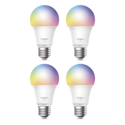 TAPOL530E-4PACK - Foco Inteligente Wi-Fi / Multicolor A60 E27 / 806 Lúmenes / Regulable 1-100% / 2500-6500 K / Control por Voz / Monitoreo de Energía