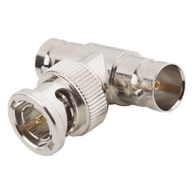 RFB-1130 - Adaptador RF en T / BNC Macho a Doble BNC Hembra / 50 Ohm / Cuerpo Niquelado / Contacto Oro / Aislante Teflón
