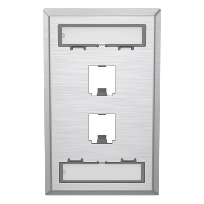 CFPL2SY - Placa de Pared Vertical / Acero Inoxidable Grado 304 / 2 Puertos Mini-Com / 2.75 x 4.5 in / Espacios para Etiquetas