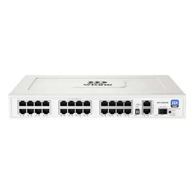 WK-PS227GF - Switch PoE No Administrable / 24 Puertos 10/100 Mbps PoE / 2 Puertos Uplink Gigabit / 1 Ranura SFP 1000 Mbps / Presupuesto PoE 270 W / Hi-PoE 60 W