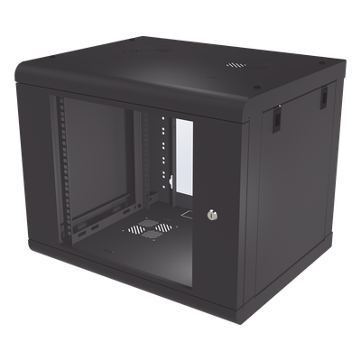 SR-1909-LH2G - Gabinete de Pared de 9U con Puerta de Cristal Templado, 479.5 mm de Profundidad, Rack de 19'', Acero Reforzado Color Negro.