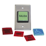 972LESMO - Botón de Salida / Placas Intercambiables Español/Inglés / LED 12 VCC / NO/NC / Acero Inoxidable / ADA