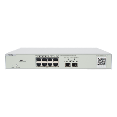 RG-NBS3300-8MG2XS-P - Switch PoE+ Multi-Gigabit / 8 Puertos 2.5G / 2 Uplink SFP+ 10G / Capa 2 / 240W PoE / 80 Gbps / Cloud Administrable