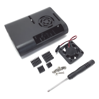 IC-00073 - Kit Gabinete para Raspberry Pi 4 / Plástico ABS / Ventilador 30.4 mm / 3 Disipadores Aluminio / Herramientas Incluidas