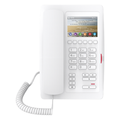 H5W - Teléfono IP para Hotelería / Pantalla LCD 3.5" / 6 Teclas Programables / PoE 802.3af / Dual Ethernet 10/100 Mbps / Modo Puente PC