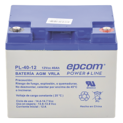 PL-40-12 - Batería 12 Vcc / 40 Ah / UL / Tecnología AGM-VRLA / Para uso en equipo electrónico Alarmas de intrusión / Incendio/ Control de acceso / Video Vigilancia / Terminales tipo M6 ( HEX ) / Cargador recomendado CHR-250.