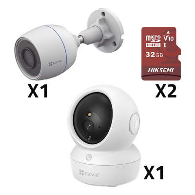 CSH6C/5MP/H3C/KM2 - Kit de Cámaras Wi-Fi / 5 Megapixel Interior / 1080p Exterior / Micro SD 32 GB / Detección de Movimiento Inteligente / Notificaciones en Tiempo Real