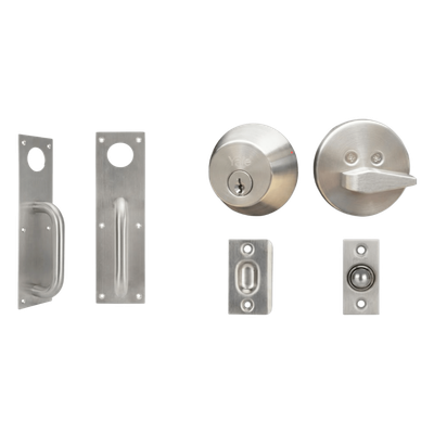 MX86940 - Kit de Herraje para Puerta / Jaladera 30 cm (11.8 in) / Cerrojo B500P con Llave Mariposa / Pestillo de Bola Ajustable / Acero Inoxidable y Cromo