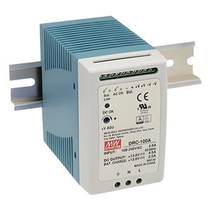 DRC-100-A - Fuente de Poder Riel DIN / 100W / Salida Dual 13.8V CC / Cargador de Batería Integrado / 87% Eficiencia / Convección Natural