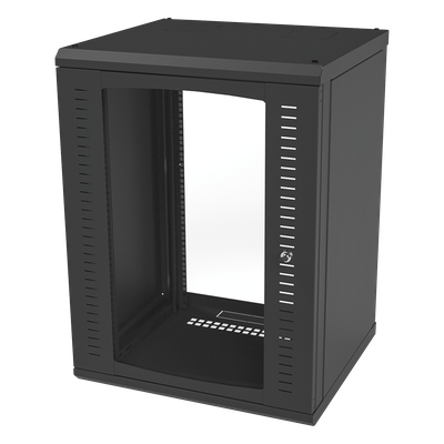 SR-1916-GFP - Gabinete para Montaje en Pared, Puerta de Cristal Templado, Cuerpo Fijo con Rack 19" de 16 Unidades