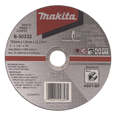 B-50310 - Disco de corte / Aluminio / 4 1/2 pulgadas (114 mm) / 13,300 RPM / Grano grueso