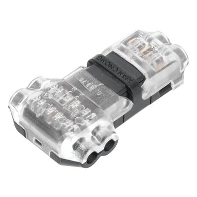 TCON2 - Conector T / 2 Contactos / Extracción Sin Corte / 0.35 a 0.75 mm² / Diámetro Máx 2.1 mm / Transparente con Negro