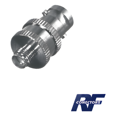 RFB-1142 - Adaptador de Conector RF / BNC Hembra a SMA Hembra / Montaje en Línea / Cuerpo Niquelado / Contacto de Oro / Aislante de Teflón