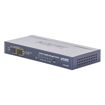 GSD-1002M - Switch Administrable / 8 Puertos Gigabit / 2 Puertos SFP / 20 Gbps Switching / Alimentación Dual PoE + DC / IPv6/IPv4 / CloudNMS
