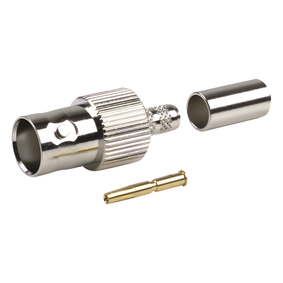 RFB-1124-1X - Conector BNC Hembra / Anillo Plegable / Cables RG-8/X, LMR-240, 9258 / Cuerpo Bronce Niquelado / Contacto Oro 24K / Aislamiento Delrin