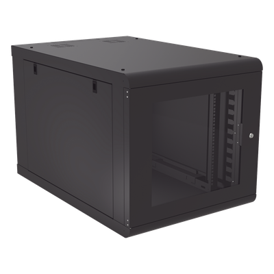 SR-1912-GN2DG - Gabinete de Pared 12U / Profundidad Ajustable 930 mm / Acero Reforzado ANSI/TIA / Carga 100 kg / Cristal Templado / 4 Postes Ajustables