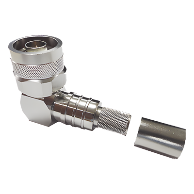 EZ-400-NMH-RA-X - Conector Coaxial N Macho / Ángulo Recto / Plegable Hex. / Pin Cautivo / 50 Ohm / RG8-LMR400-CNT400