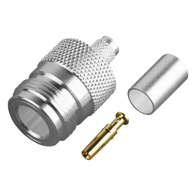 RFN-1029-SP - Conector RF Tipo N Hembra / Anillo Plegable / Contacto Oro / Cuerpo Plata / Aislante Teflón / Para Cable Proflex y Grupo P