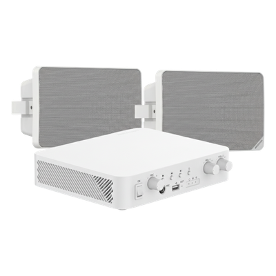 DS-QAE-KIT-0120G - Kit de Audio / 70V-100V / 2 Altavoces de Pared / Bluetooth / 2 Zonas / 80W / Control Web