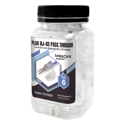 TC6-PASSR - Plugs Pass Through / RJ45 Cat6 / Sin Blindaje / Alivio de Tensión / Chapado Oro 30 Micras / 50 Piezas