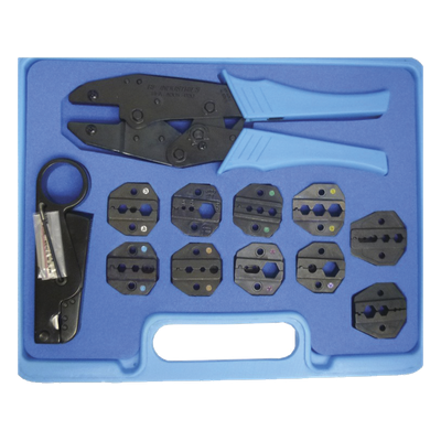 RFA-4005-520 - Kit de Herramientas para Conectores Coaxiales / 10 Muelas Intercambiables / Pinzas con Trinquete / Desforradoras Ajustables / Rango 0.042-0.429 in