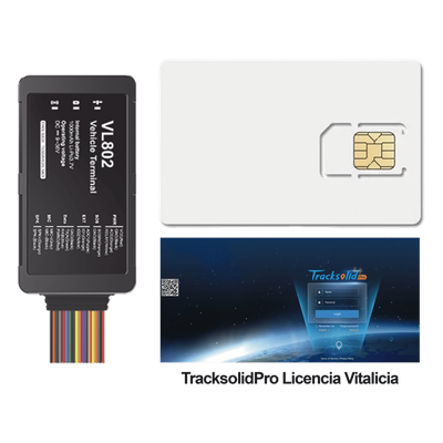 VL802KIT - Kit localizador vehicular / 4G LTE con respaldo GSM / BLE / RS485 / Audio bidireccional / SIM incluida 500MB 2 años / Plataforma TrackSolidPro / Compatible sensor ultrasónico UL212 / 105x56x22mm (4.13x2.20x0.87 pulgadas)