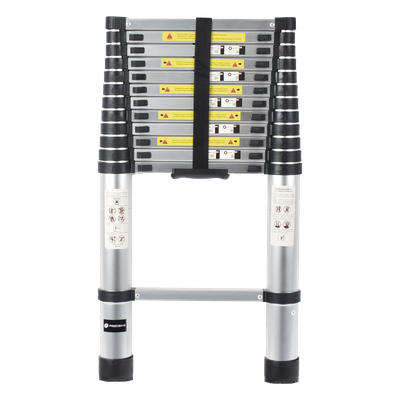 PST-H10-001 - Escalera Telescópica / Aluminio / Altura 3.8 m (12.5 ft) / Carga 150 kg / Plegable 85 cm (2.8 ft) / 13 kg