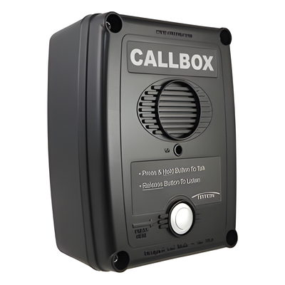 RQX-417-B - Callbox Inalámbrico UHF / 450-470 MHz / Gabinete de Policarbonato Resistente / PTT Antivandálico / Grabación de Mensajes / Uso en Exteriores