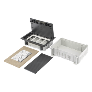 SM-CPAV-4 - Caja de Pavimento / 4 Módulos / Profundidad Ajustable 70-100 mm (2.76-3.94 ft) / Carga 1300 kg / Resistencia 850°C / Incluye Cubeta y Embellecedor