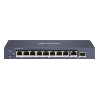 DS-3E0510HP-E - Switch PoE+ / 7 Puertos Gigabit 802.3af/at 30W / 2 Puertos Hi-PoE 90W / 1 Puerto Uplink Gigabit / 1 Puerto SFP / Modo Extendido 300 m (984 pies) / 110 W Total