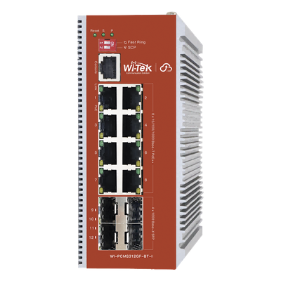 WI-PCMS312GF-BT-I - Switch PoE Industrial L2+ / 8 Puertos 100/1000 Mbps / 4 SFP Gigabit / 460 W / Cloud-Web-CLI / ERPS / -40 a 75 °C