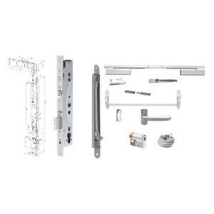 PE460PE920KITSYS245 - Kit de Cerradura Electrificada / Control de Acceso Integrado / Barra Antipánico / Perfil Angosto / Acero Inoxidable