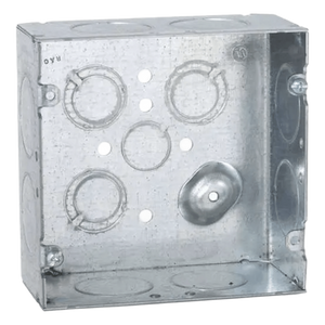 HUB-258 - Caja Cuadrada de Acero Galvanizado / Montaje Superficial / 12 Entradas TKO / Capacidad 42 in³ / Dimensiones 4.688 x 4.688 x 2.125 in