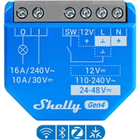 SHELLY1GEN4 - Relevador Inalámbrico Inteligente / 16A / 110-240V AC / 12V DC / Multiprotocolo Zigbee Matter Wi-Fi Bluetooth / 1 Canal / Contacto Seco