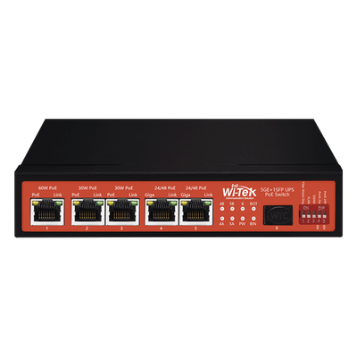 WI-PS306GF-UPS-15A - Controlador Solar de 15A con Switch PoE /  1 Puerto Gigabit PoE 802.3 bt / 2 Puertos PoE 802.3 af/at / 2 Puertos PoE Pasivo 24/48 Vcc / 1 Puerto SFP / No administrable