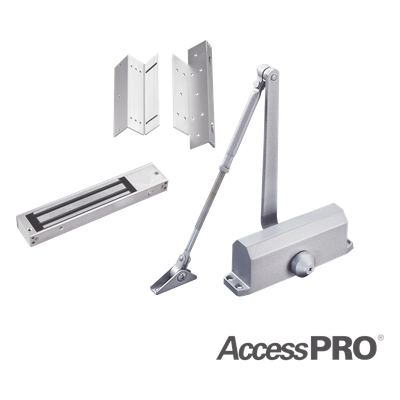 ACCESSKIT600N - Kit de Control de Acceso / Chapa Magnética 280 kg (600 lbs) / Brackets L y Z / Cierra Puertas 45-65 kg / LED Indicador / Temporizador 1-45 s