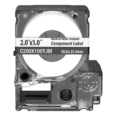 C200X100YJM - Casete de Etiquetas Adhesivas / 140 Etiquetas / 50.8 x 25.4 mm / Vinilo Autolaminable Blanco / -40 a 82°C