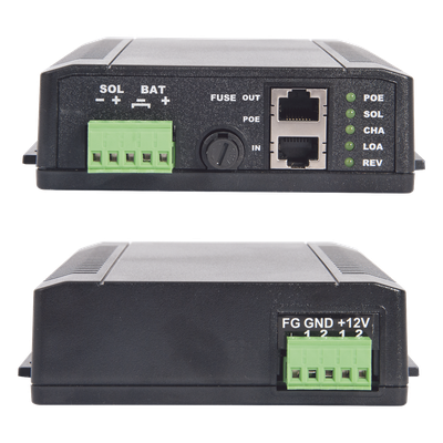 SYSPOE1224 - Controlador Solar POE, Entrada 12 Vcc Hasta un Panel Solar de 125 Watts, Salida PoE Pasivo en 24 Vcc Hasta 20 Watts Máximo.